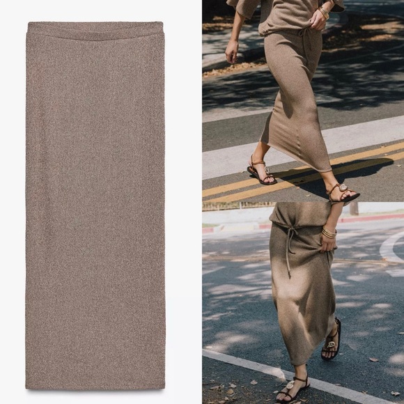 Zara Dresses & Skirts - Zara NWT viscose knit stretchy midi skirt light brown tan